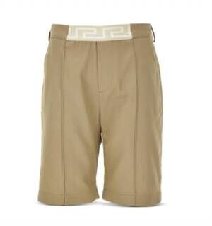 NEW VERSACE boys' greca cotton twill shorts in tan